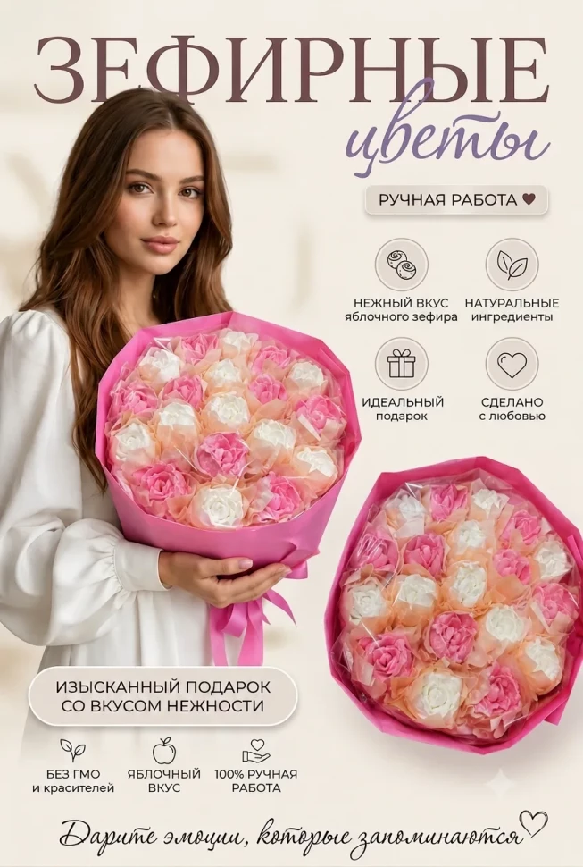  Букет Зефирный Размер XL бело-розовый,350г в Алексине