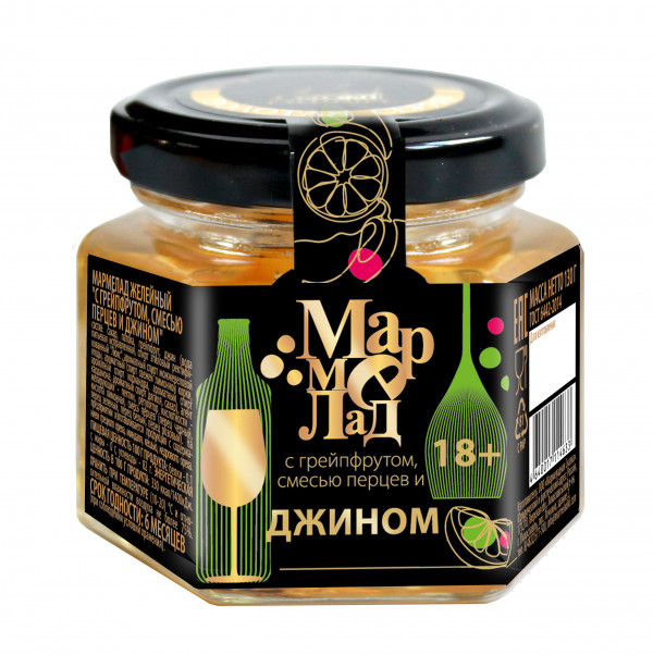 №2 Мармелад в банке "С грейпфрутом, смесью перцев и джином" 130г (18+)  в Алексине